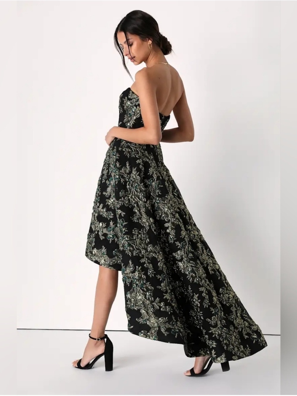 Lulu's Black Strapless High-Low Floral Prom Dress - Picture 5 of 7